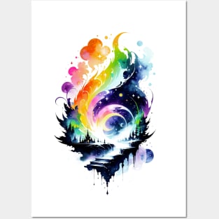 Abstract Rainbow Watercolor Fantasy Landscape Posters and Art